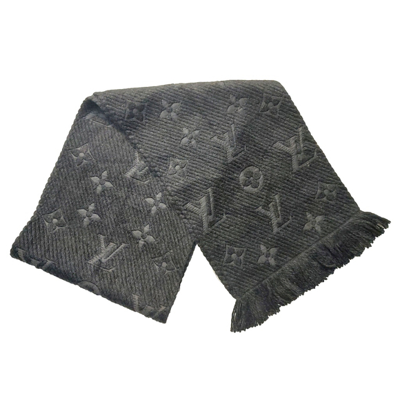 Louis Vuitton LV Monogram Logomania Black & Black Wool Silk Scarf Unisex $635 - Picture 1 of 16